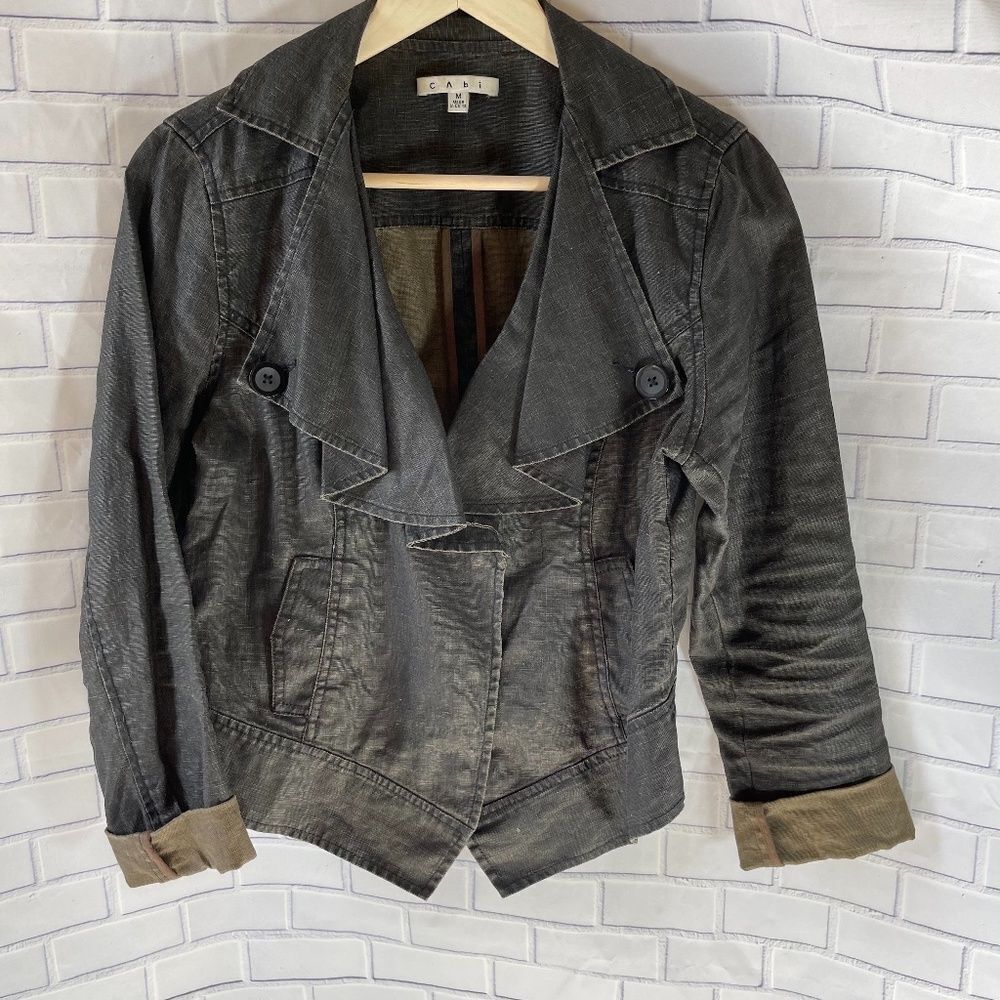 Cabi Waxed Black Linen Moto Jacket Style 9…